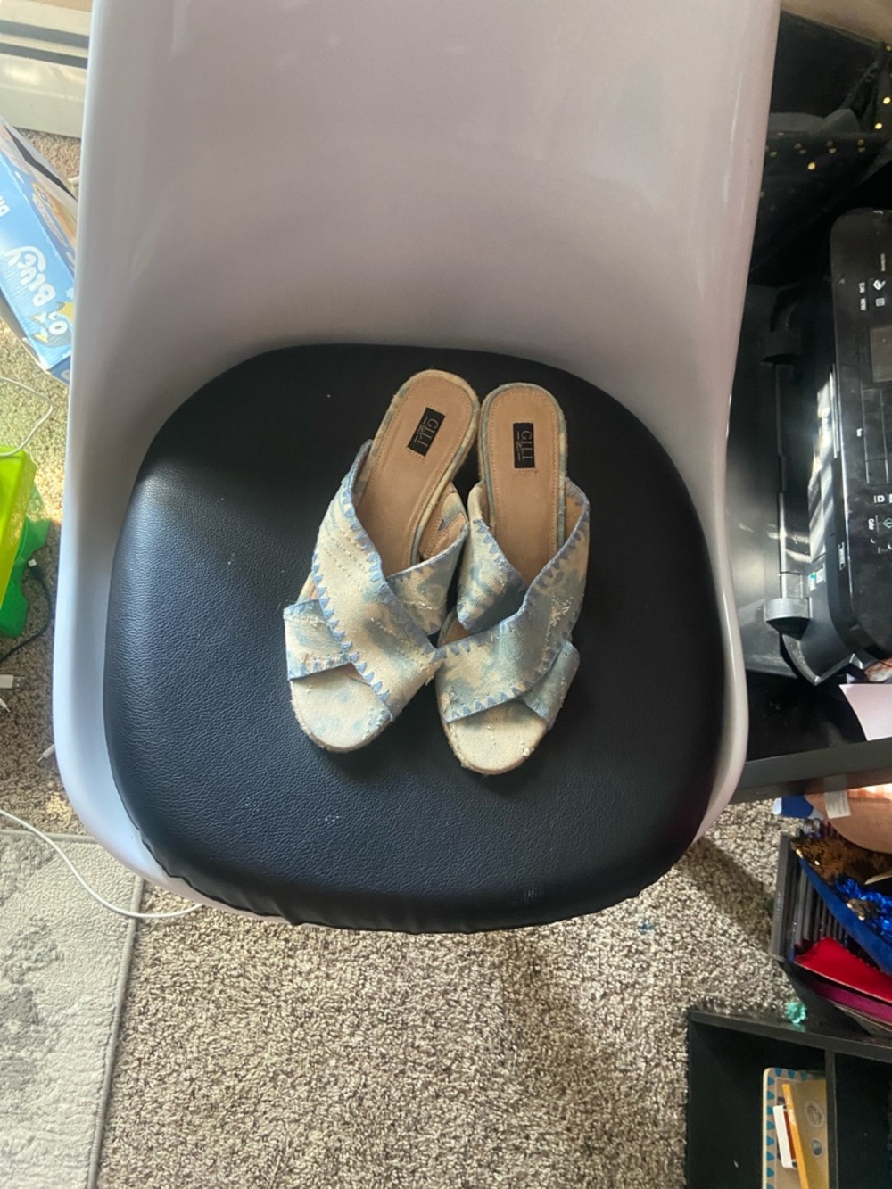 Gilli Blue and Cream Woven Cross-Strap Slide Mules